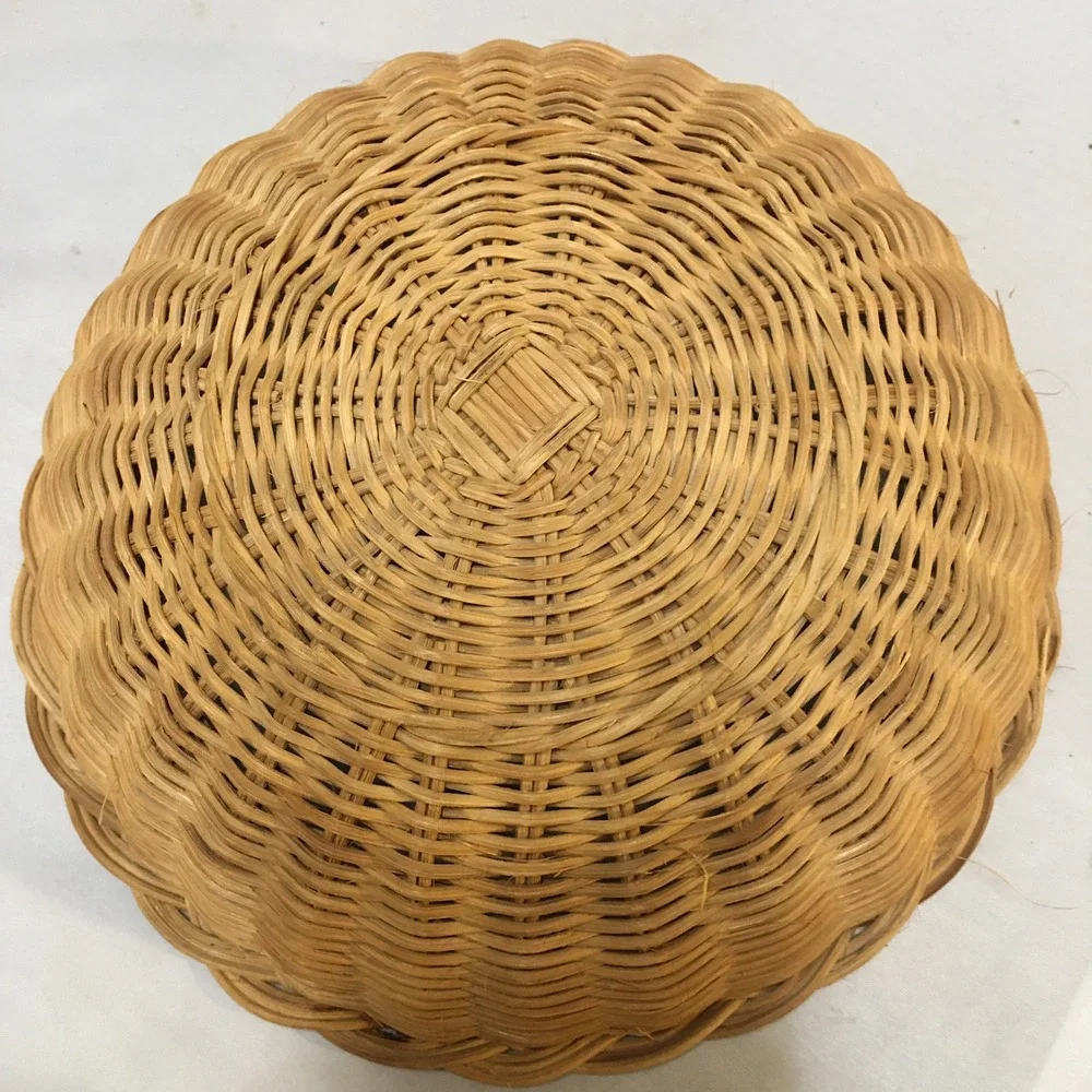 Woven Wicker Basket Home Decor 9in Tan Round Braided Rim Cottagecore